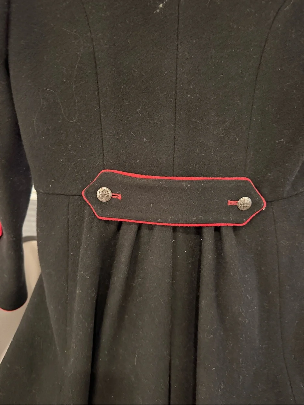Ralph Lauren Beautiful Double Lined Wool Coat - Black with Red Trim Accents